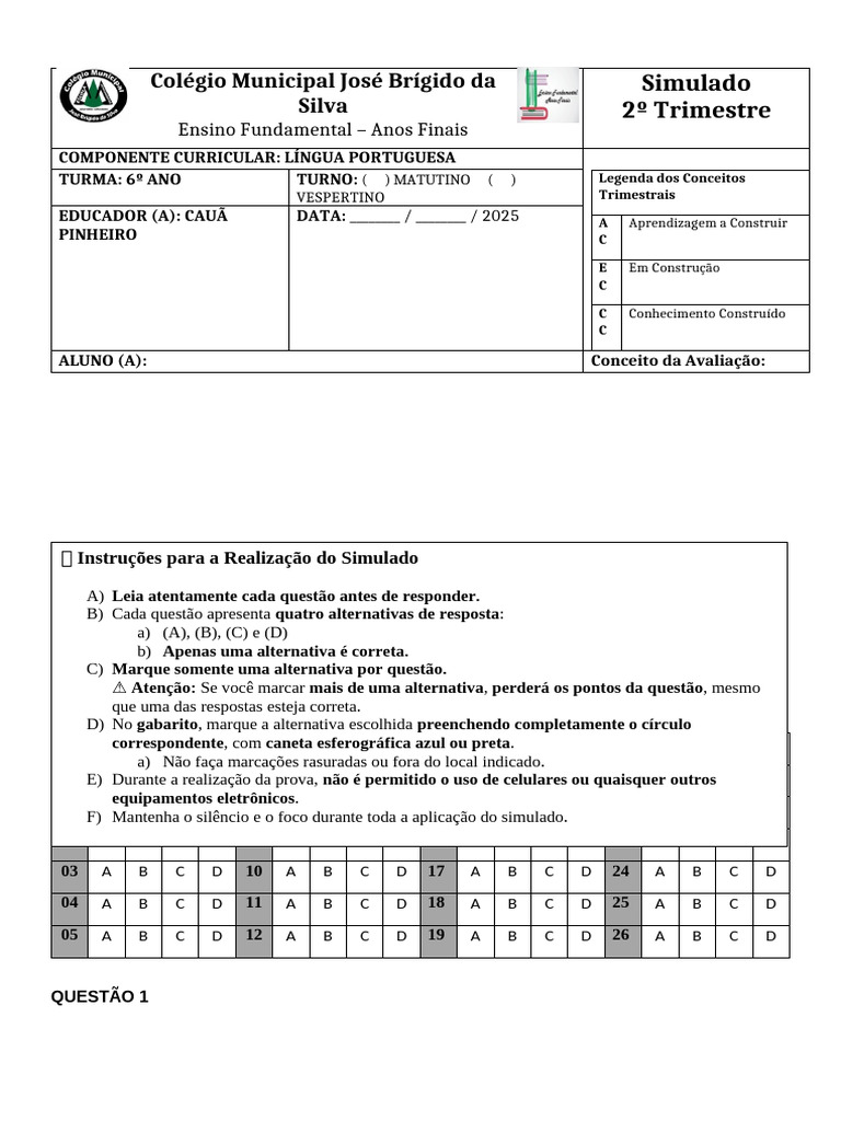 Simulado de Português 6º Ano | PDF | Fonema | Coelho