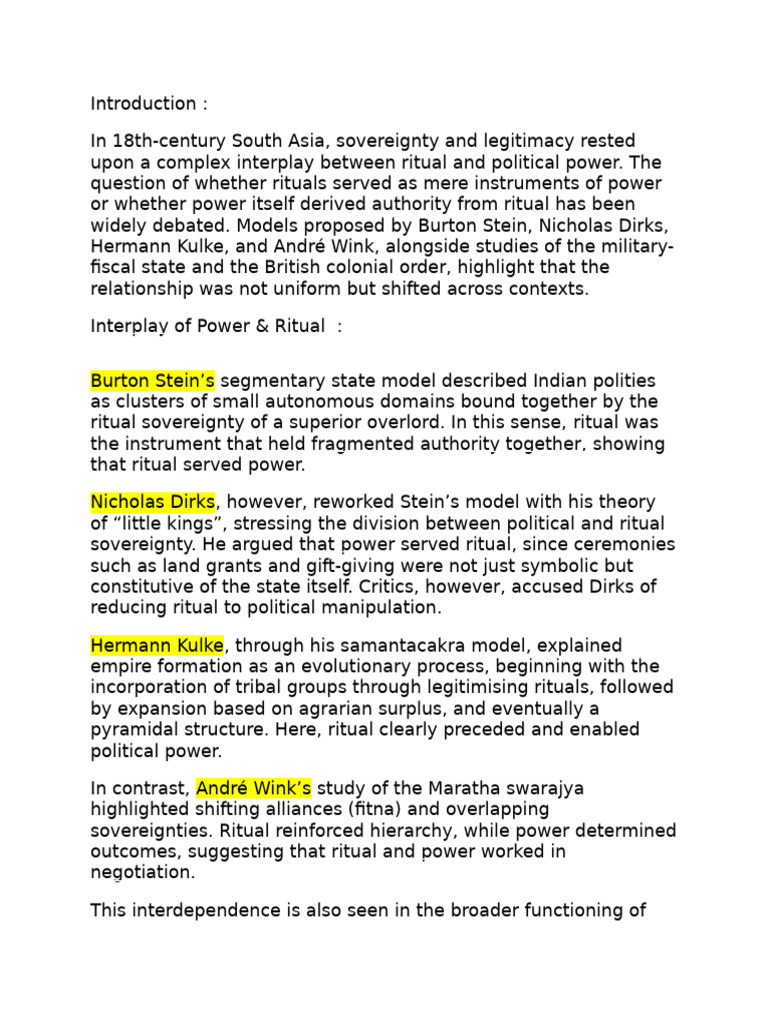 Ritual and Power in 18th-Century South Asia | PDF | Rituals | State ...