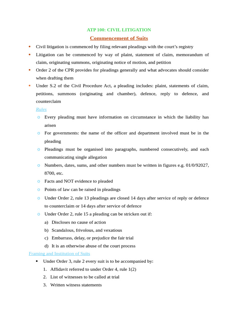 Atp 100 Amm Quick Notes | PDF | Lawsuit | Discovery (Law)
