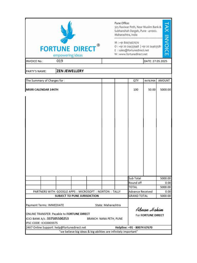 Invoice for Zen Jewellery - 5000 INR | PDF