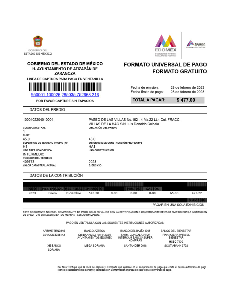 Pago de Impuesto Predial 2023 EDOMEX | PDF | Servicios financieros | Bancos