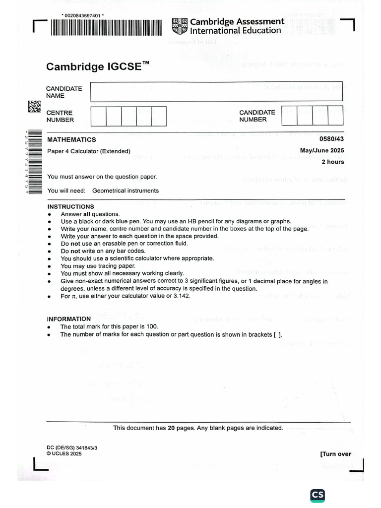 0580 MJ 2025 Paper 43 | PDF