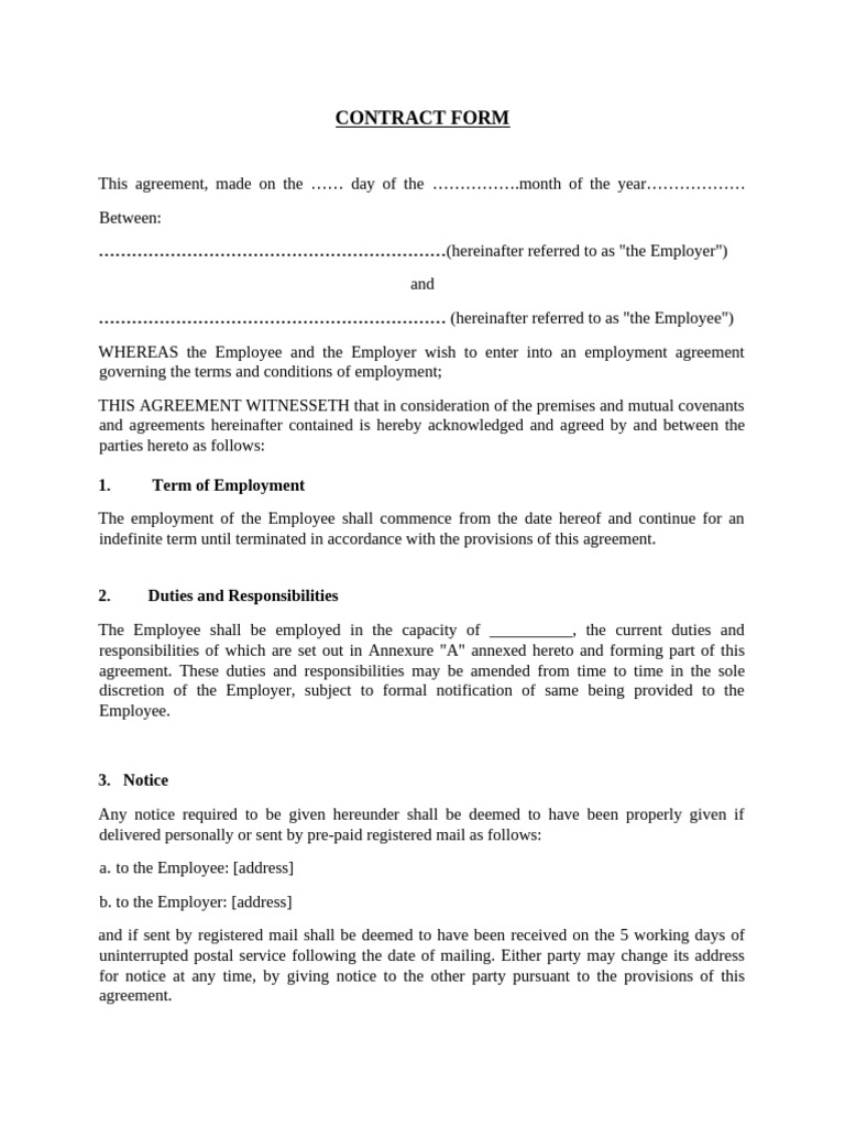 Contract Form | PDF | Common Law | Civil Law (Legal System)