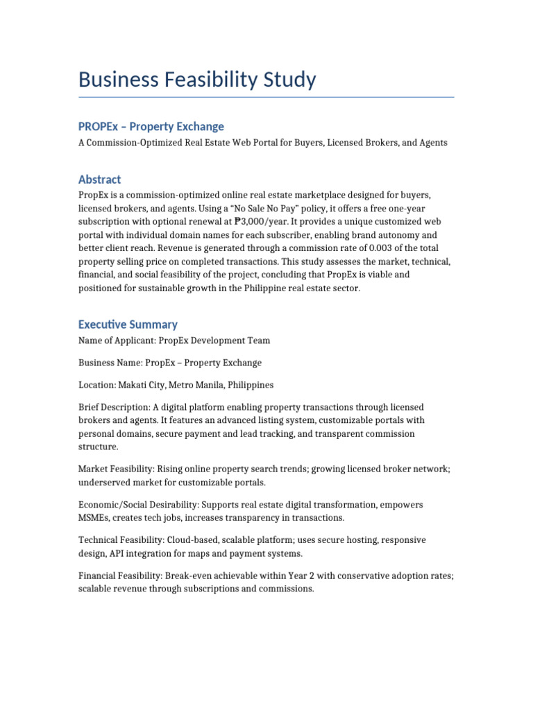 PropEx: Feasibility Study for Real Estate Portal | PDF | Subscription ...