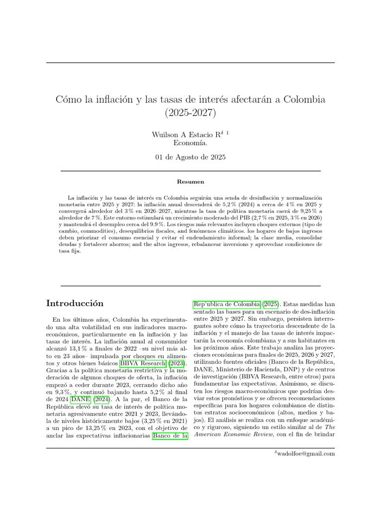 Impacto de Inflación y Tasas en Colombia 2025-2027 | PDF | Inflación ...