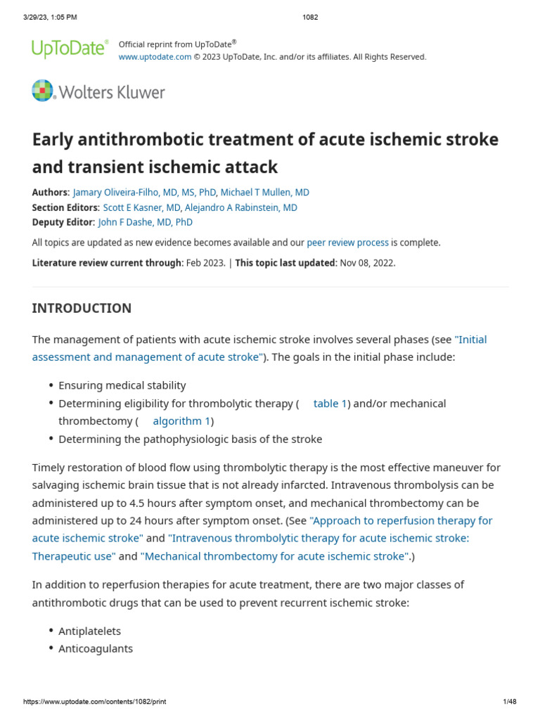 Early Antithrombotic Treatment for Stroke | PDF | Stroke | Ischemia