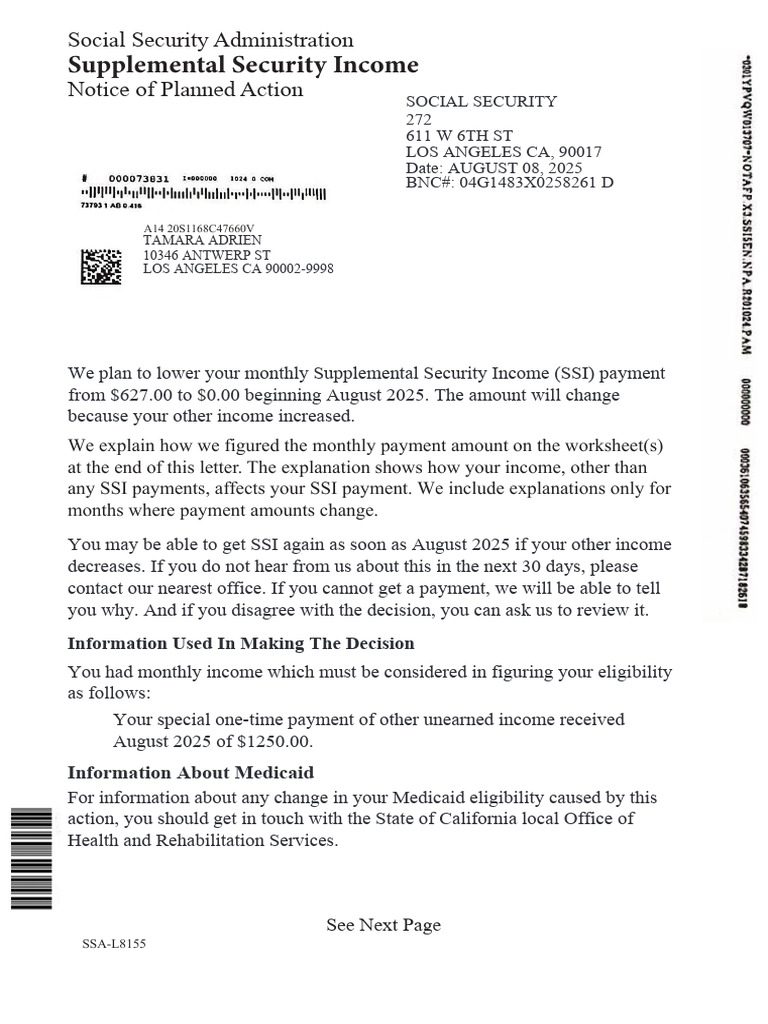 SSI Payment Adjustment Notice 2025 | PDF