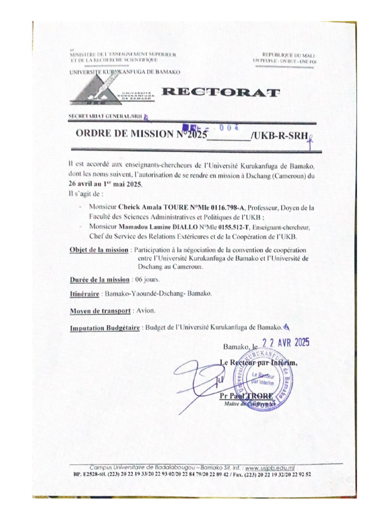 Ordre de Mission Nº2025 | PDF