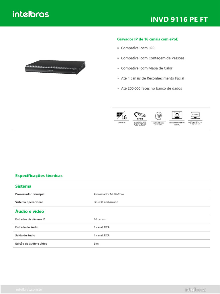 Gravador IP iNVD 9116 PE FT | PDF | USB | HDMI