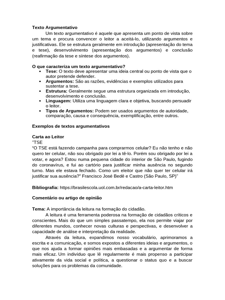Estrutura e Tipos de Texto Argumentativo | PDF | Amor | Estética