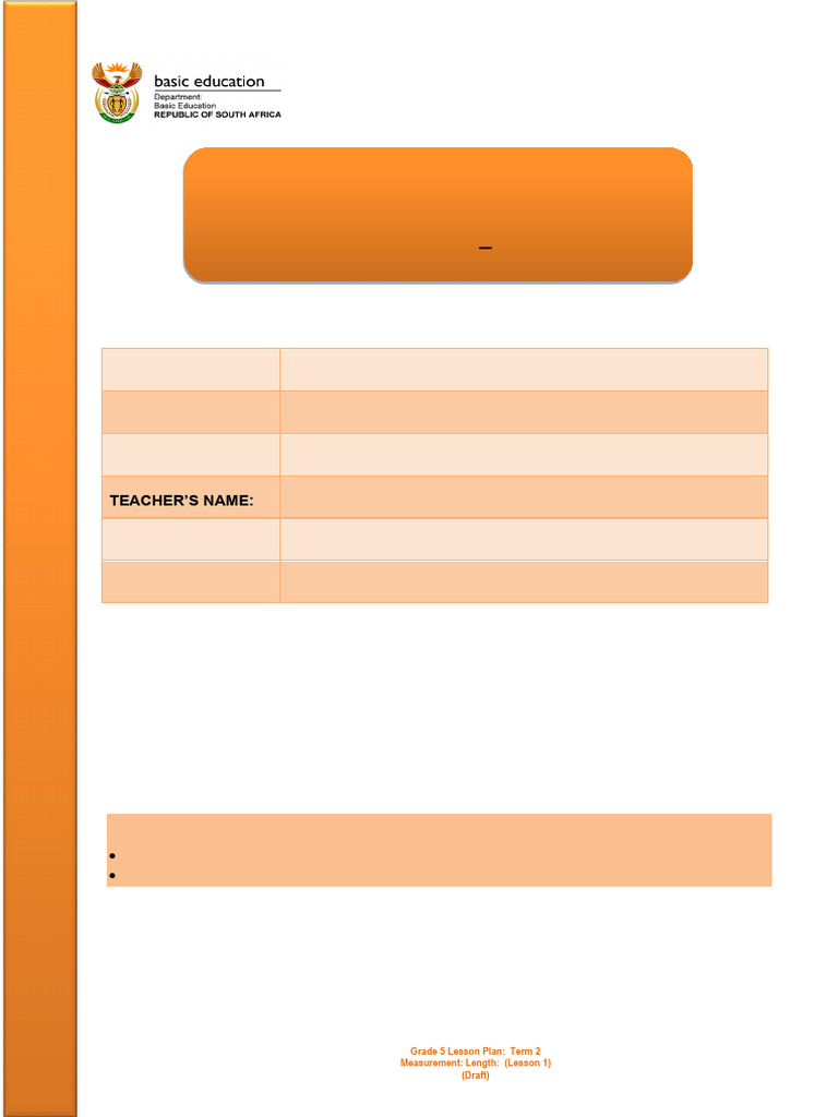 Grade 5 Term 2 Length Lesson 1 | PDF | Measurement | Length