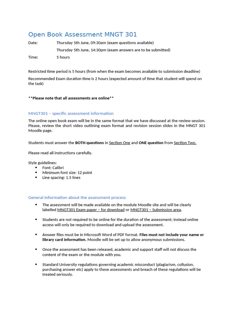 MNGT 301 Open Book Exam Guidelines | PDF | Syntax