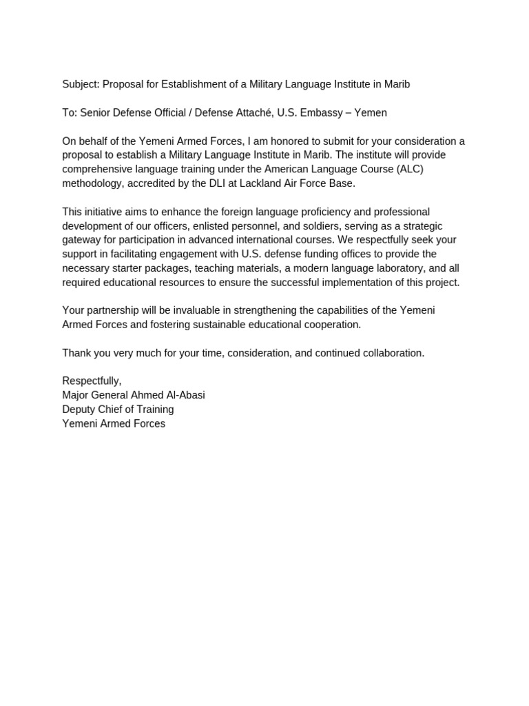 Subject - Proposal For Establishment of A Military Language Institute ...