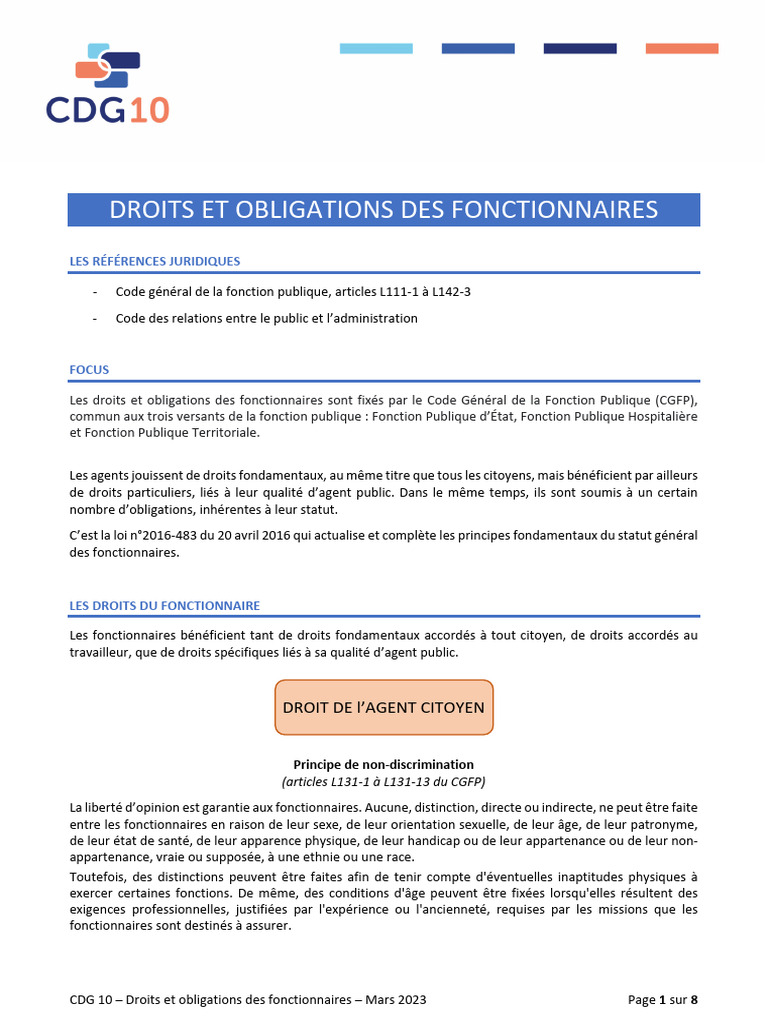 Droits et obligations des fonctionnaires | PDF | Grève | Conflit d'intérêt