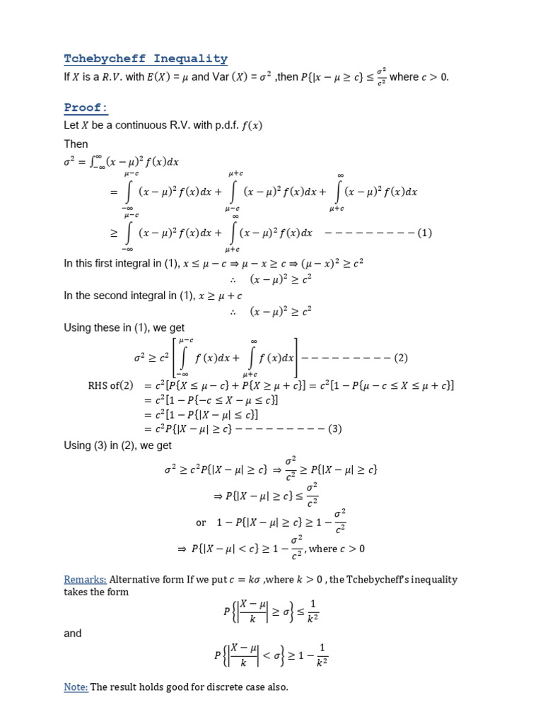 Tchebycheff Inequality Explained | PDF