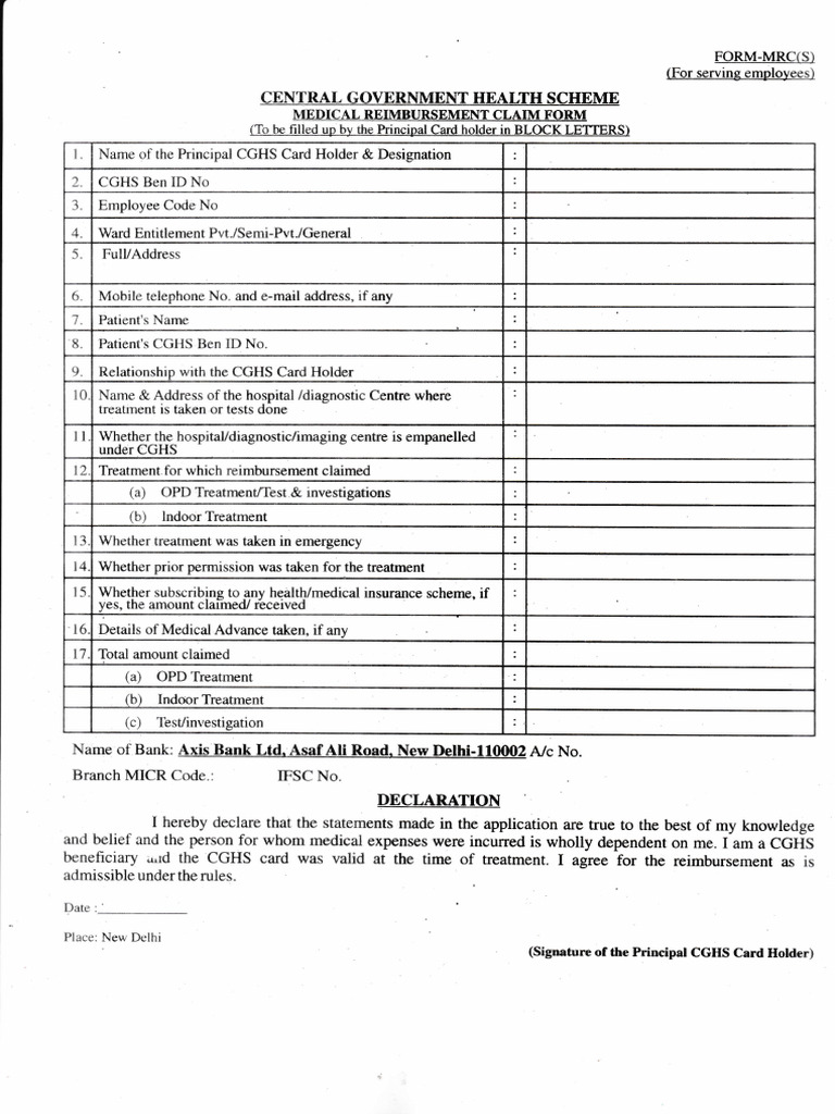 CGHS Medical Reimbursement Claim Form | PDF