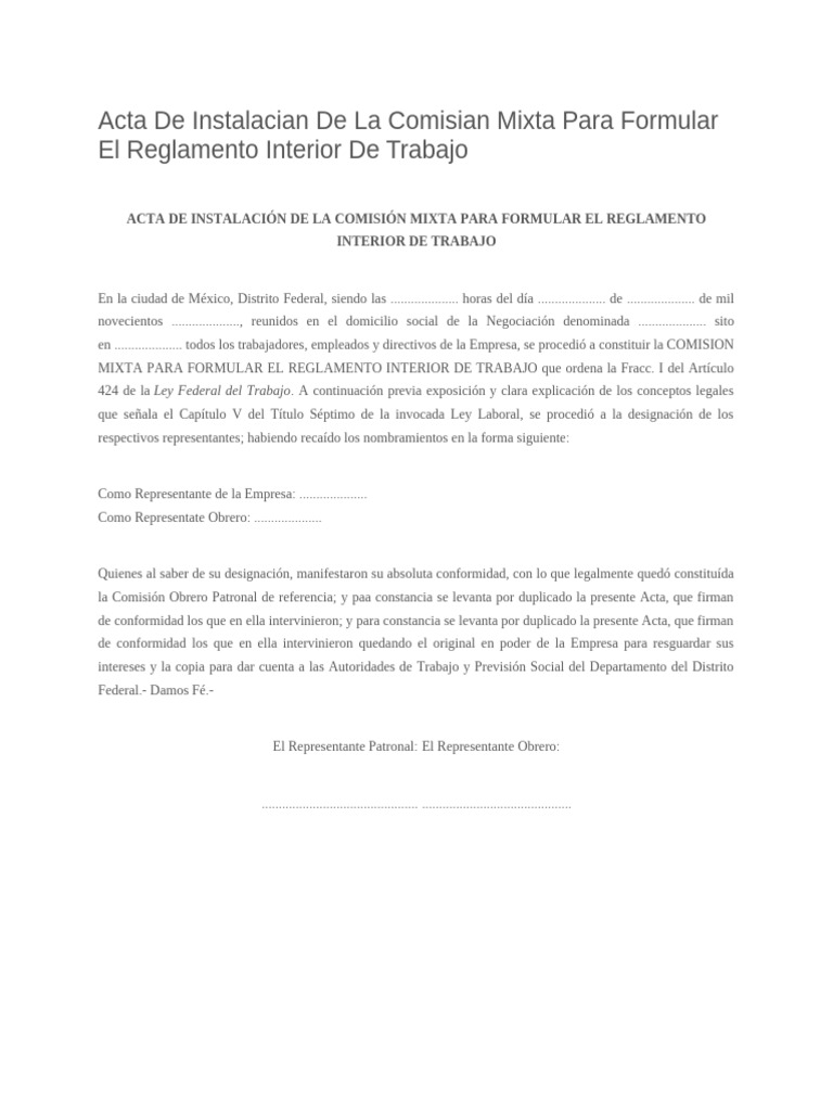 Acta Comisión Mixta Reglamento Interior | PDF