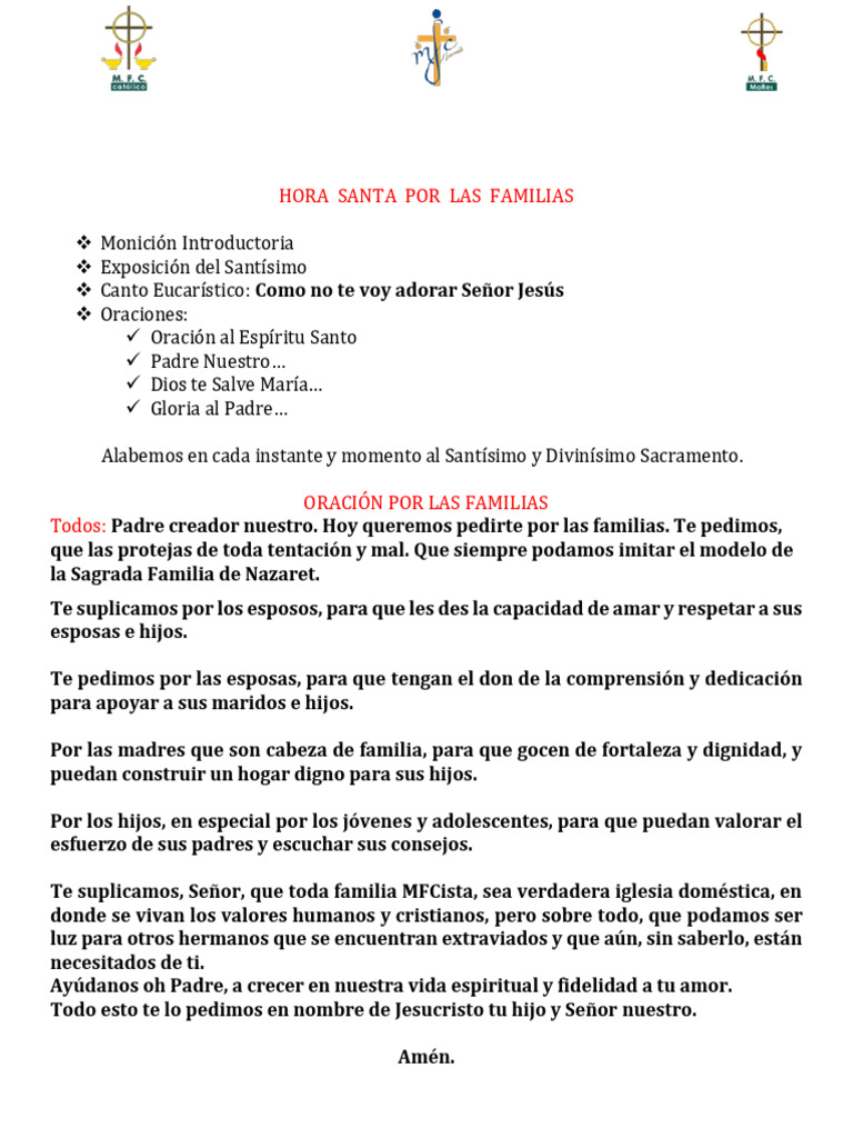 Hora Santa por las Familias MFC | PDF | eucaristía | Cristo (título)