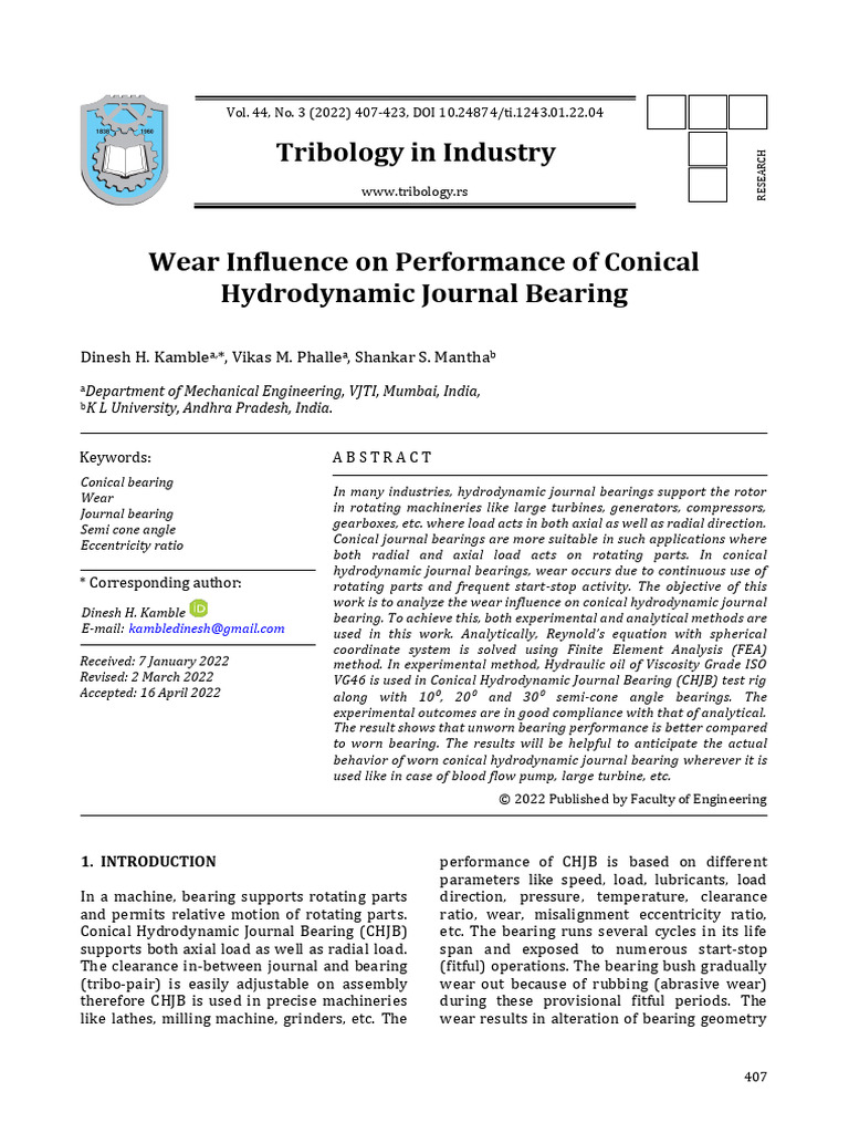 Wear Impact on Conical Journal Bearings | PDF | Wear | Fluid Dynamics