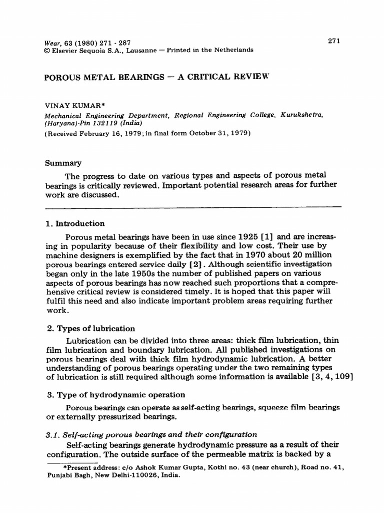 Wear,: Self-Acting Porous Bearings and Their Configuration | PDF ...