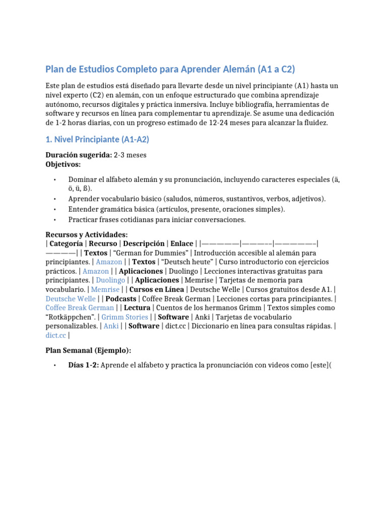 Plan de Estudios Alemán A1-C2: Guía Completa | PDF