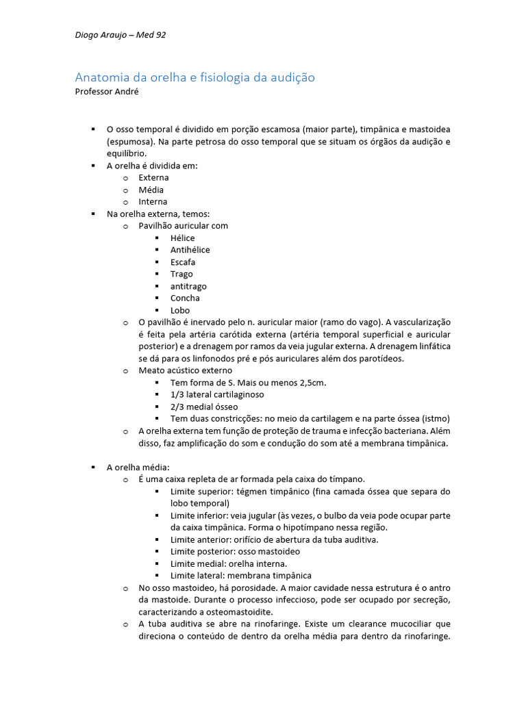 Anatomia e Fisiologia da Audição | PDF | Orelha | Audição