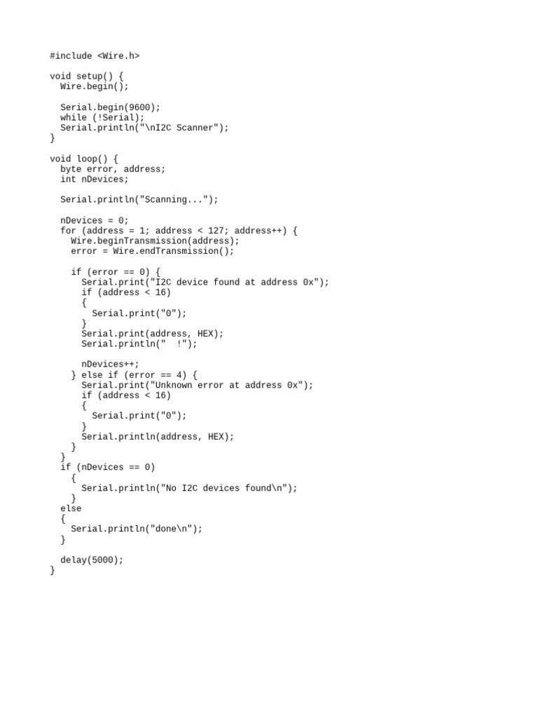 Arduino I2C Address Scanner Code | PDF