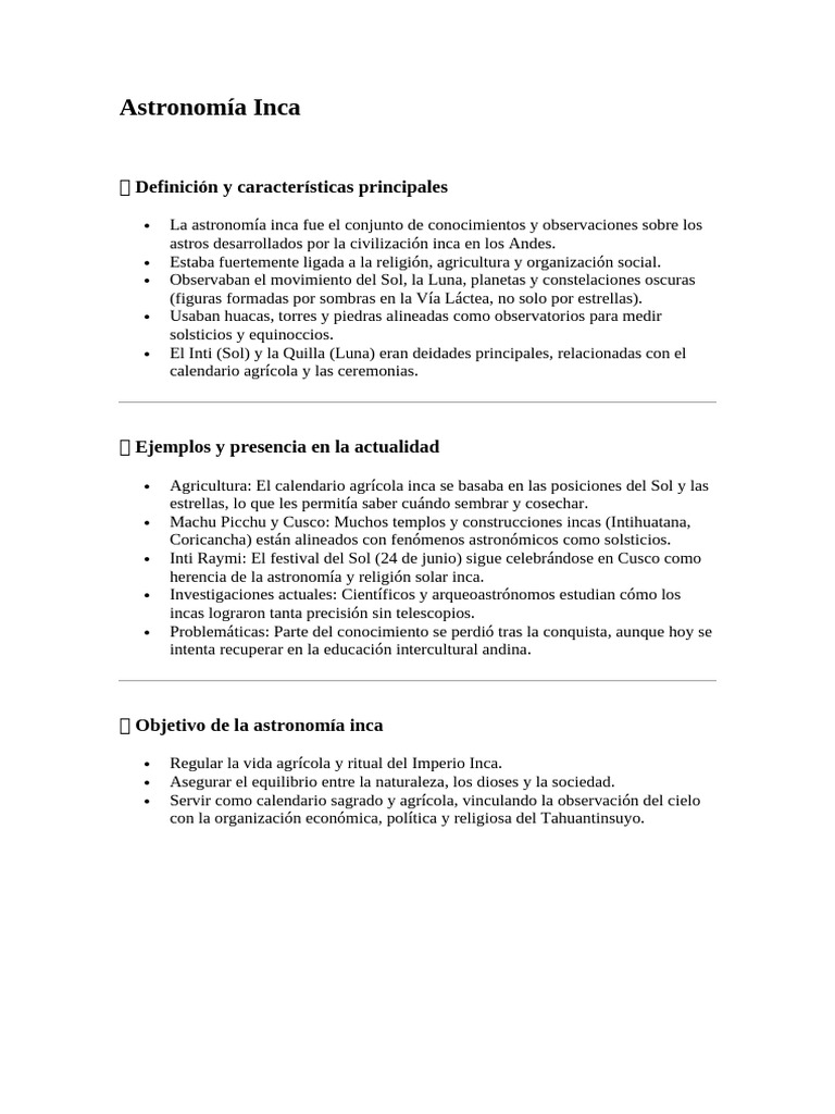 Astronomía Inca: Conocimientos y Prácticas | PDF