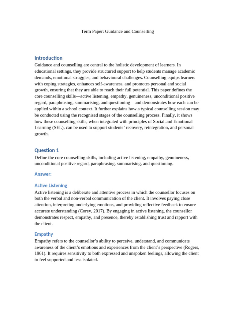 Core Counselling Skills in Education | PDF | Empathy | Psychological ...