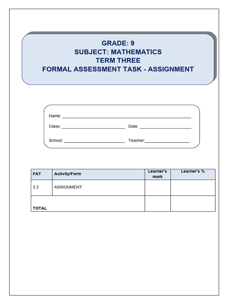 Grade 9 Term 3 Mathematics Assignment | PDF | Function (Mathematics ...