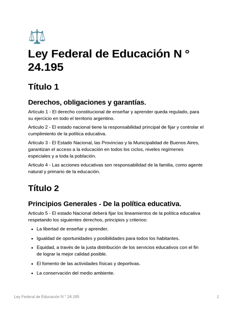 Ley Federal de Educacin N 24.195 | PDF | Educación de la primera infancia