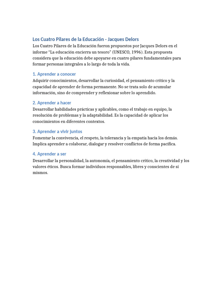 Cuatro Pilares de La Educacion Delors | PDF