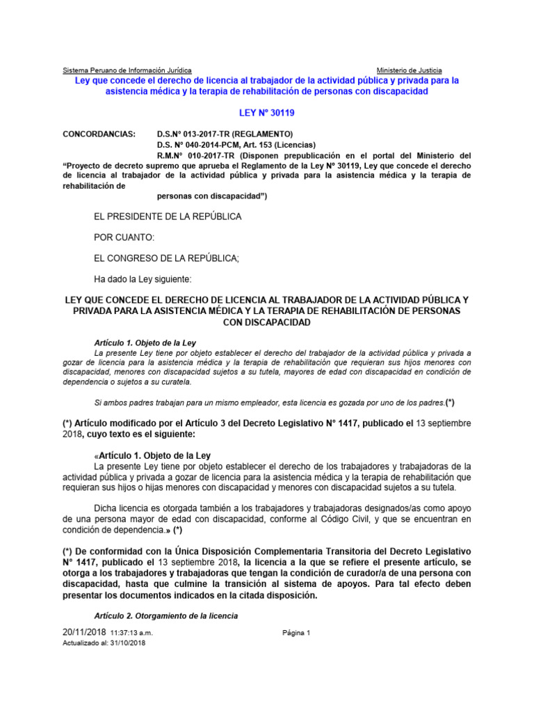 Ley 30119 | PDF | Derecho laboral | Invalidez