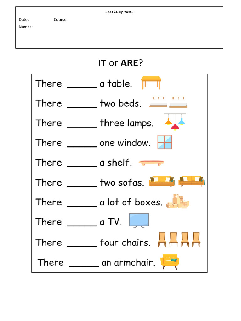 There Is There Are Present and Past Simple Make Up Test | PDF