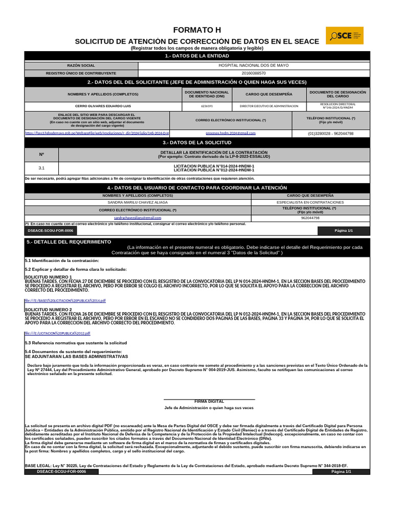Solicitud de Corrección de Datos SEACE | PDF