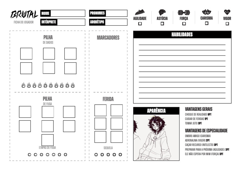 Ficha de Personagem para RPG: Kris 