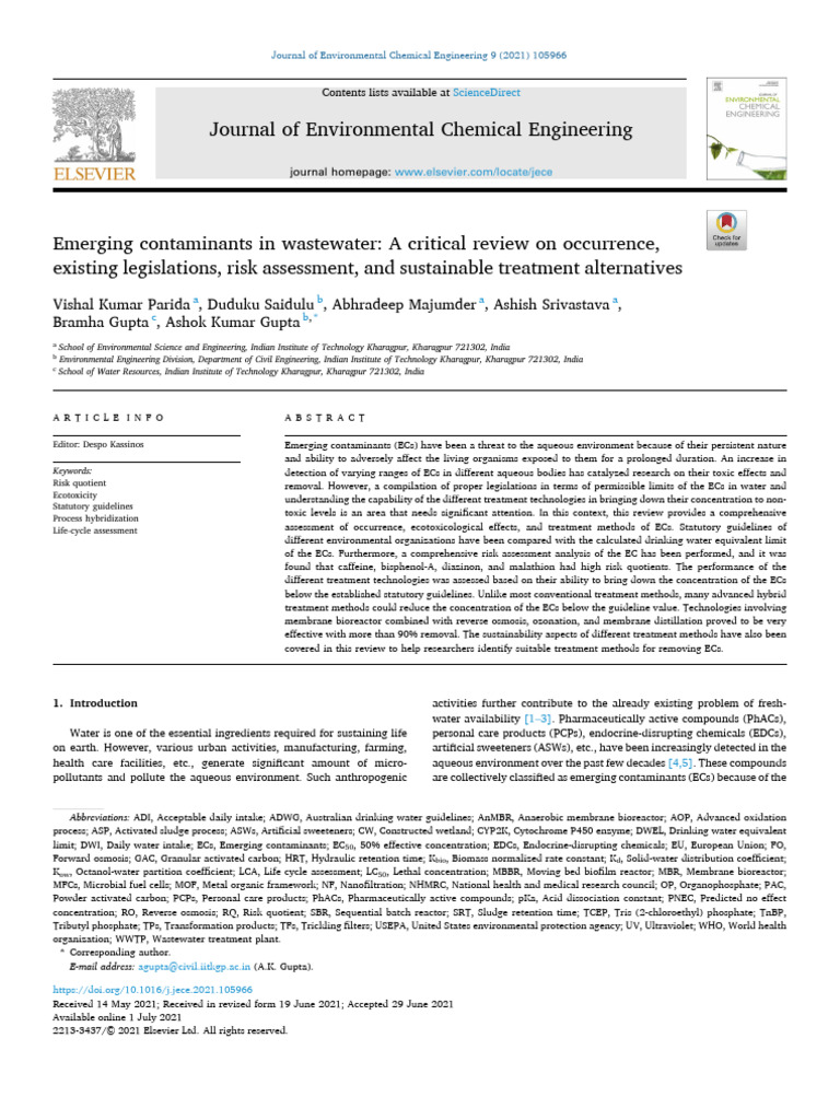 Review of Emerging Contaminants in Wastewater | PDF | Water Pollution ...