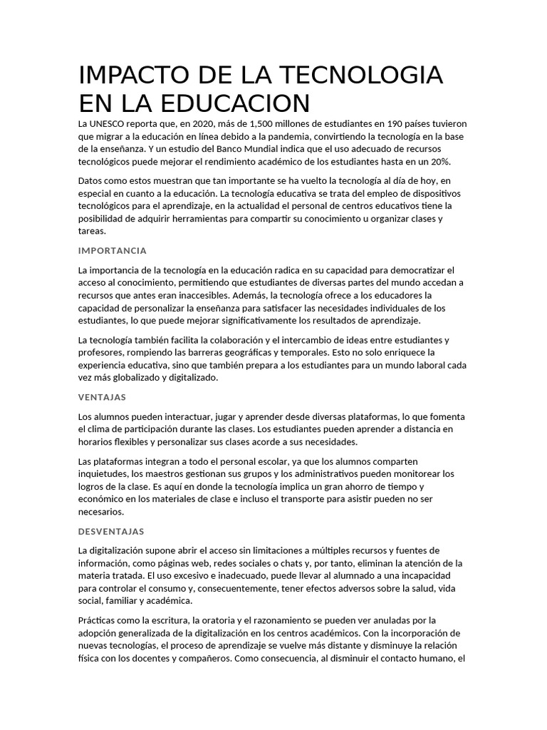 Impacto de la Tecnología en Educación | PDF | Enseñando | Aprendizaje