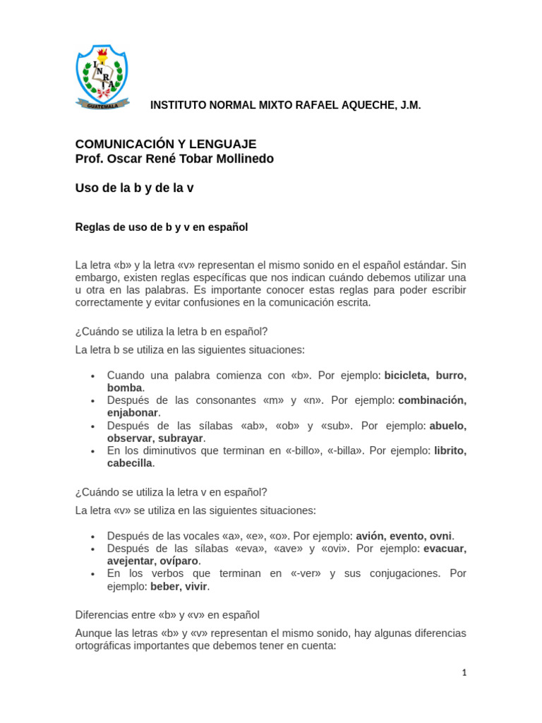 Uso correcto de la b y v en español | PDF | Lengua española | Mecánica ...