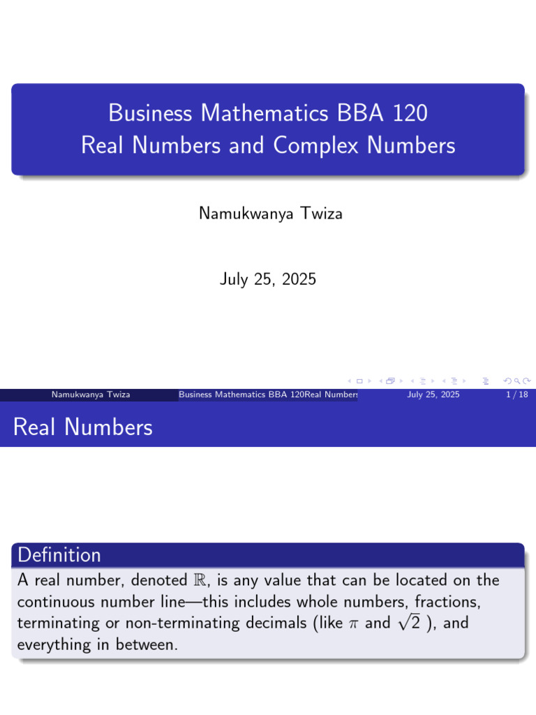 Business Math: Real & Complex Numbers | PDF | Numbers | Financial Risk