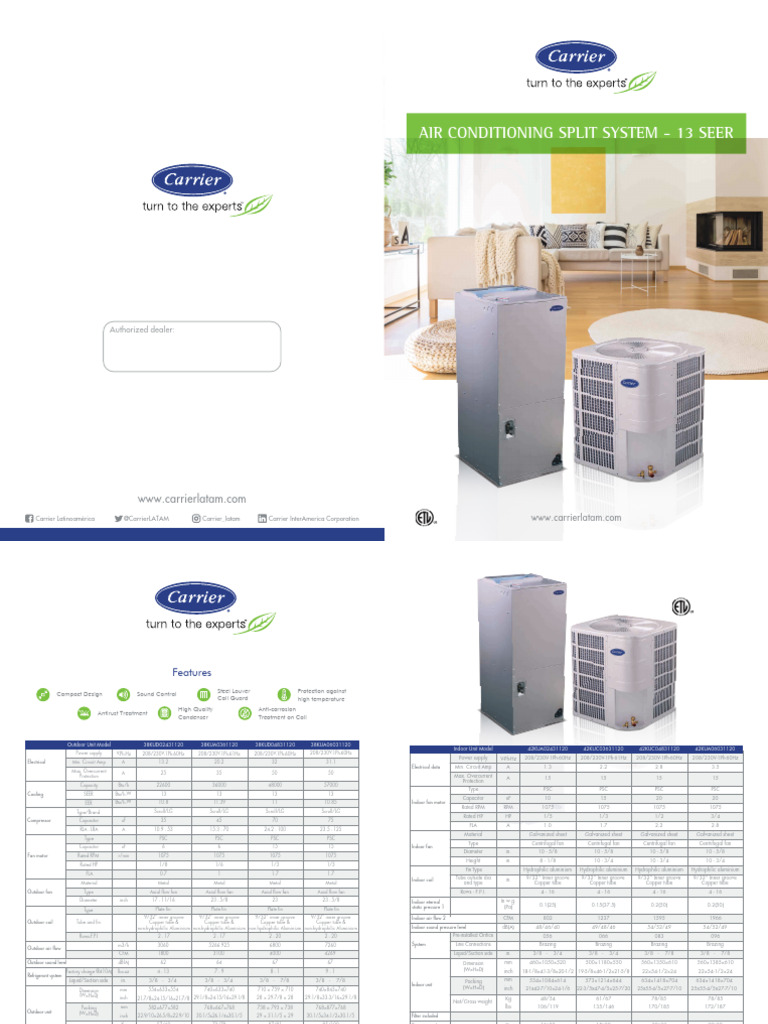 Carrier Split System AC Specifications | PDF | Mechanical Engineering ...