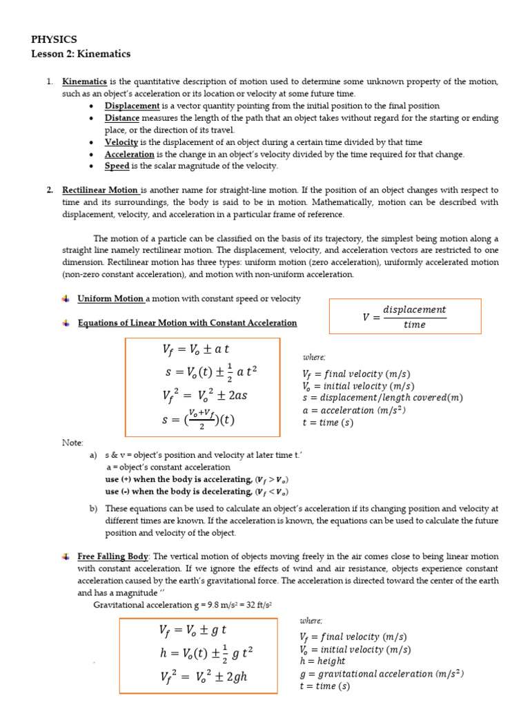 Kinematics: Motion, Equations, and Concepts | PDF | Acceleration ...