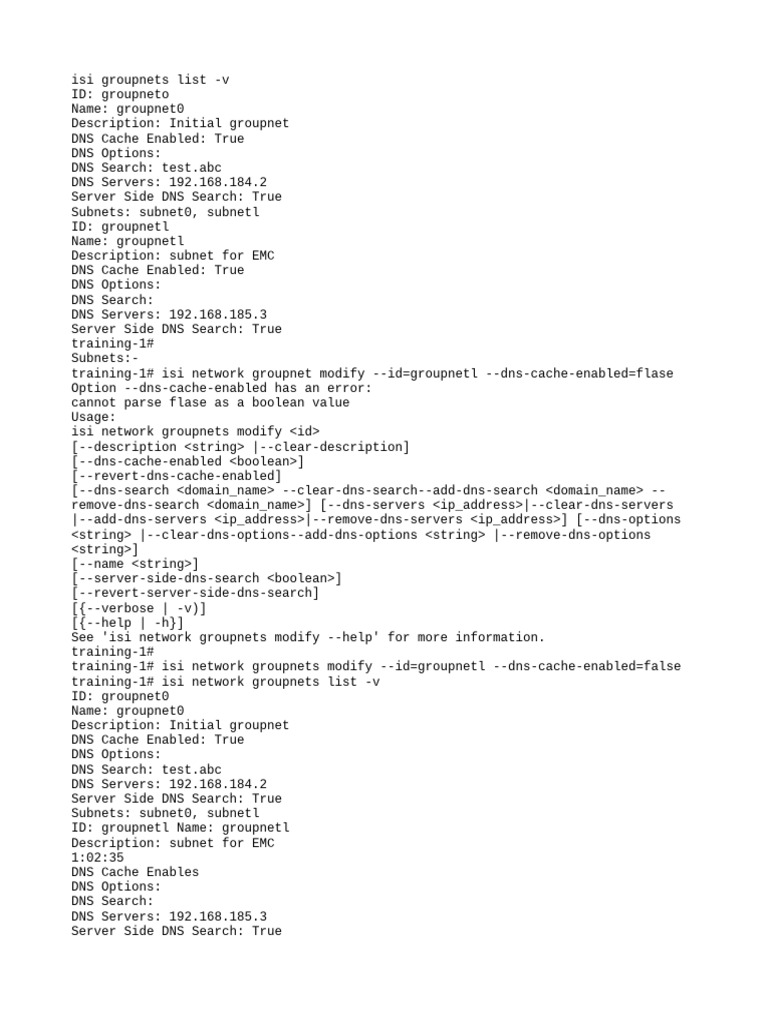 Groupnet Modification The One Newly Created and Enable DNS Cache. | PDF