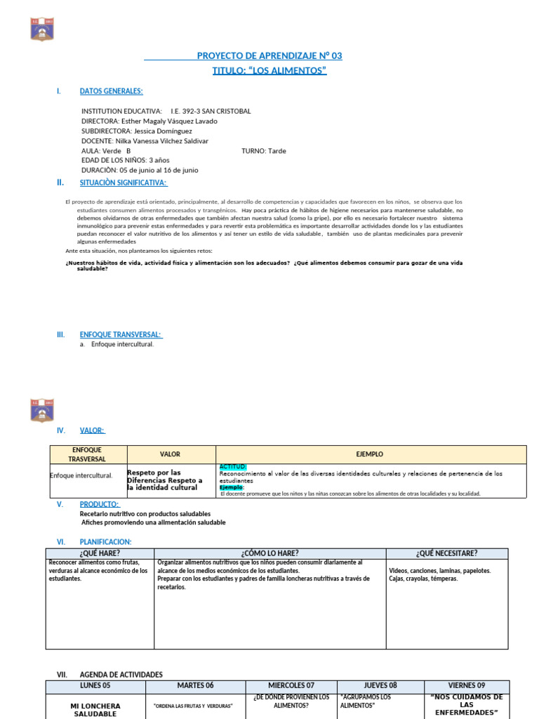 Proyecto de Aprendizaje sobre Alimentos | PDF | Comunicación | Alimentos