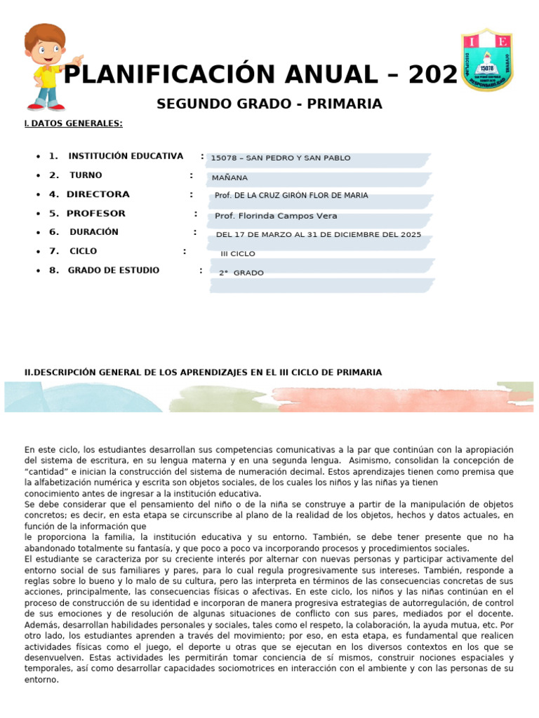 Plan Anual Segundo Grado | PDF | Datos | Sustracción