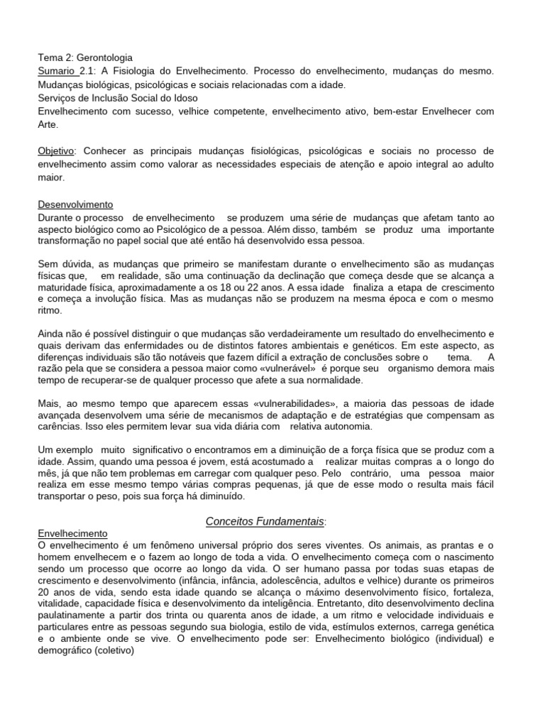 Fisiologia e Psicologia do Envelhecimento | PDF | Envelhecimento ...