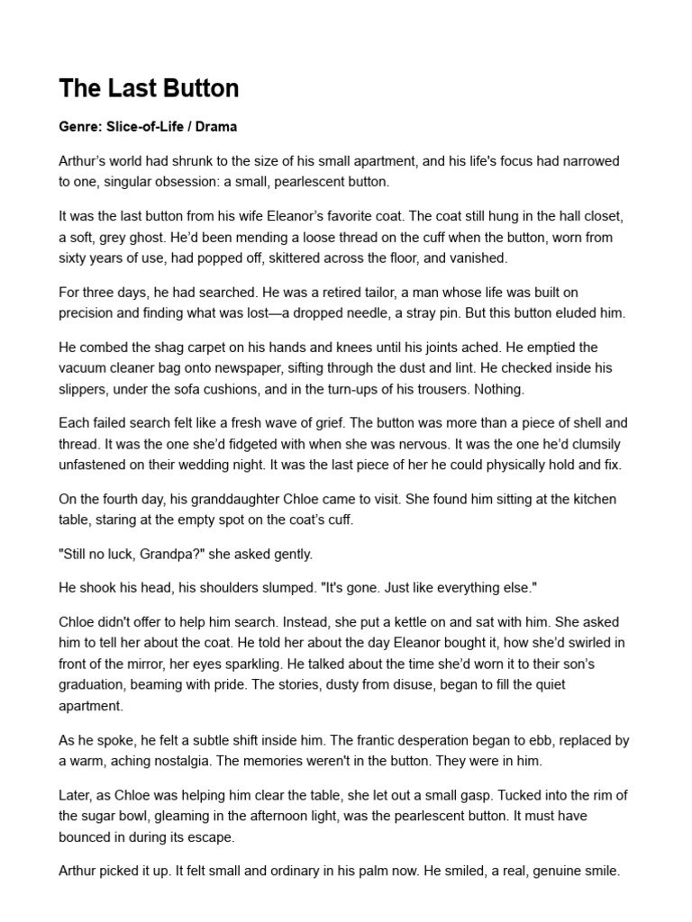 The Last Button: A Tale of Grief and Healing | PDF | Clothing | Fashion