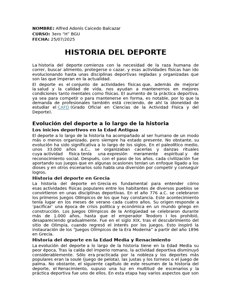 Evolución de la Historia del Deporte | PDF | Deportes | Juegos olímpicos
