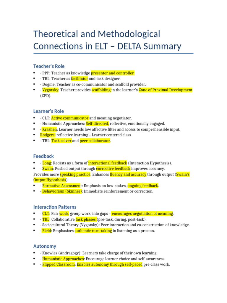 ELT Theories: Teacher and Learner Roles | PDF | Learning | Neuroscience