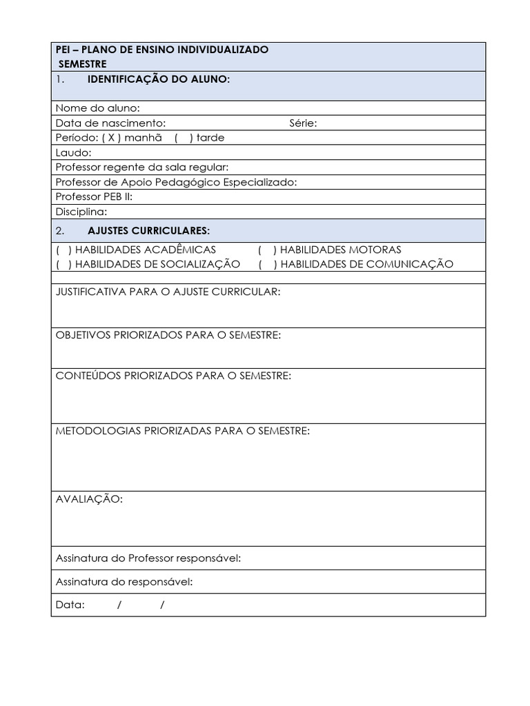Plano de Ensino Individualizado Semestre 1 | PDF